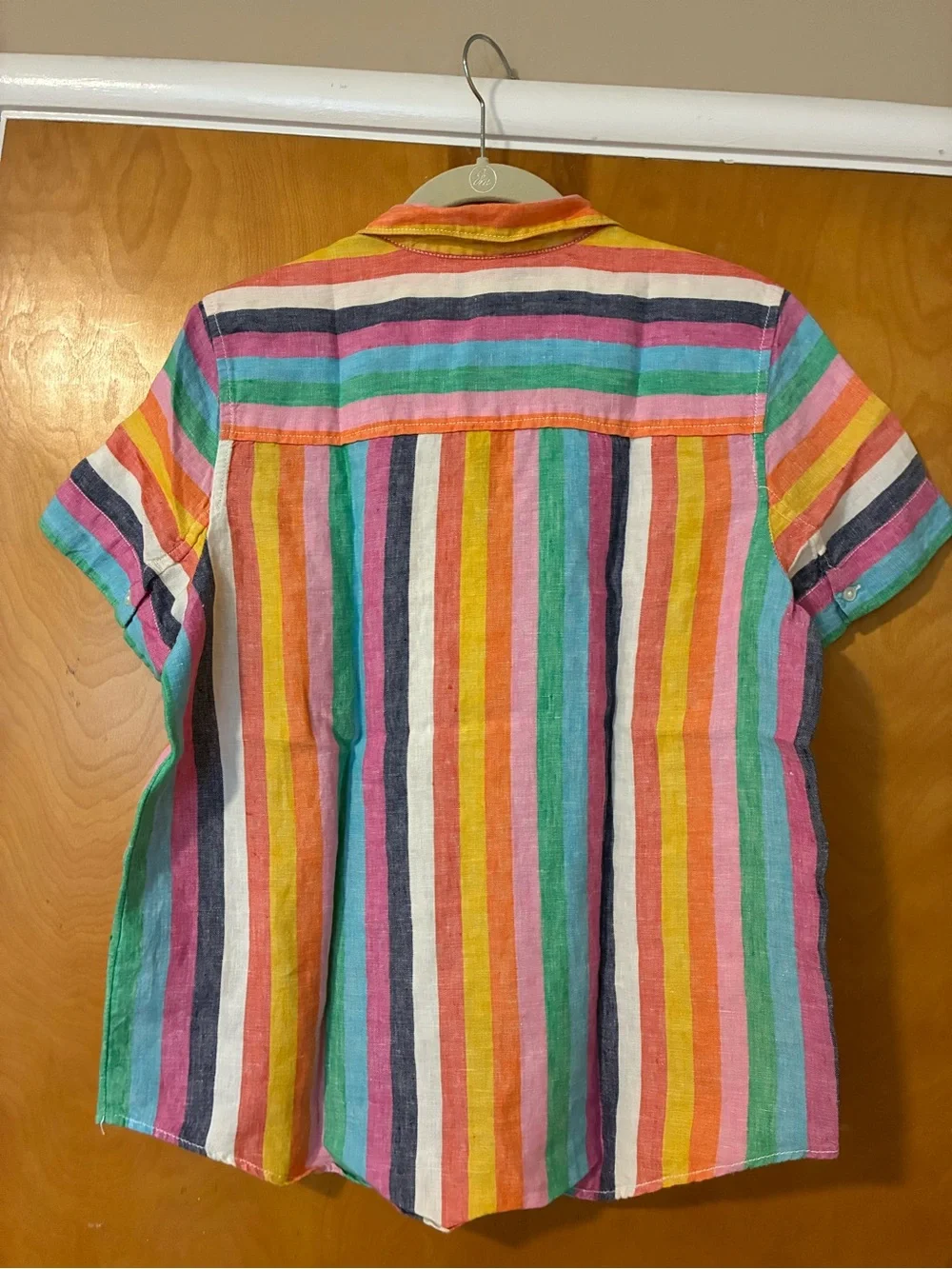 J.Crew linen oversized striped Short-Sleeve popover shirt
